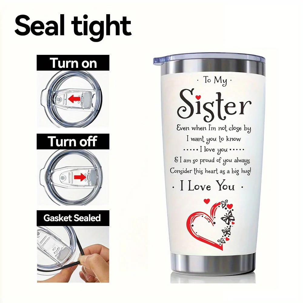 20oz 304 Stainless Steel Insulation Water Bottles, BPA-Free, To My Sister I Love You Print Tumbler With Lid And Straws, Reusable Travel Cup, Birthday Gifts, Holiday Gifts, New Year Gift, Christmas Gift - Image 3