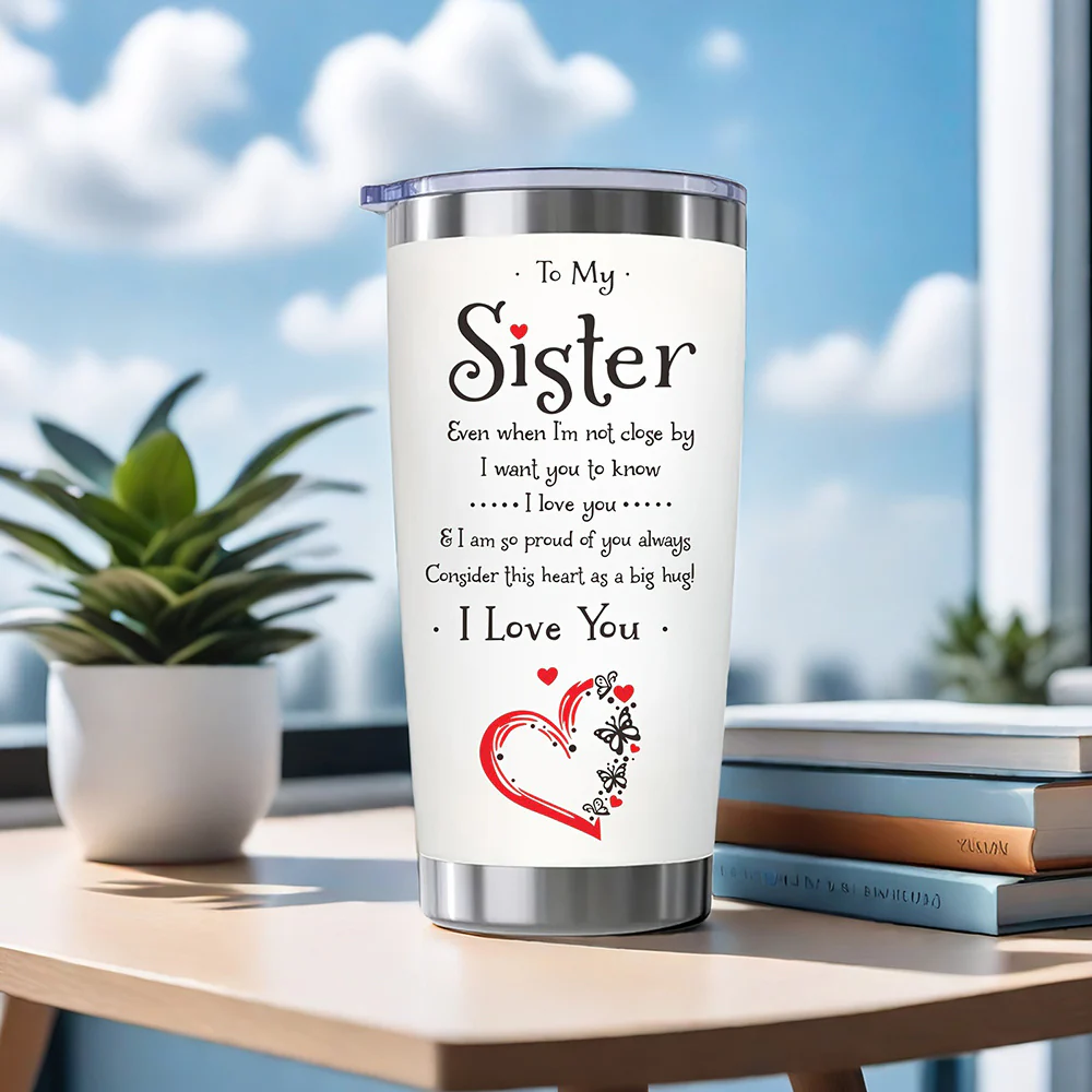 20oz 304 Stainless Steel Insulation Water Bottles, BPA-Free, To My Sister I Love You Print Tumbler With Lid And Straws, Reusable Travel Cup, Birthday Gifts, Holiday Gifts, New Year Gift, Christmas Gift - Image 6