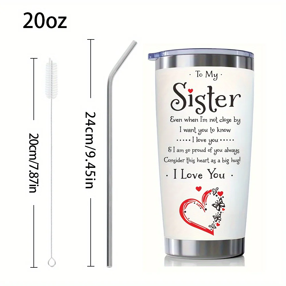 20oz 304 Stainless Steel Insulation Water Bottles, BPA-Free, To My Sister I Love You Print Tumbler With Lid And Straws, Reusable Travel Cup, Birthday Gifts, Holiday Gifts, New Year Gift, Christmas Gift - Image 7