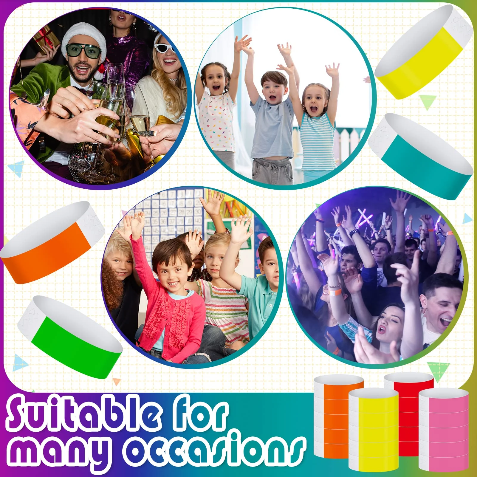 2400 Pack Paper Wristbands Bulk Neon Color Wrist Bands Waterproof Party Hand Bands Lightweight Adhesive Wristbands for Concert Events Party Identification Wristbands(Fresh Colors) - Image 3