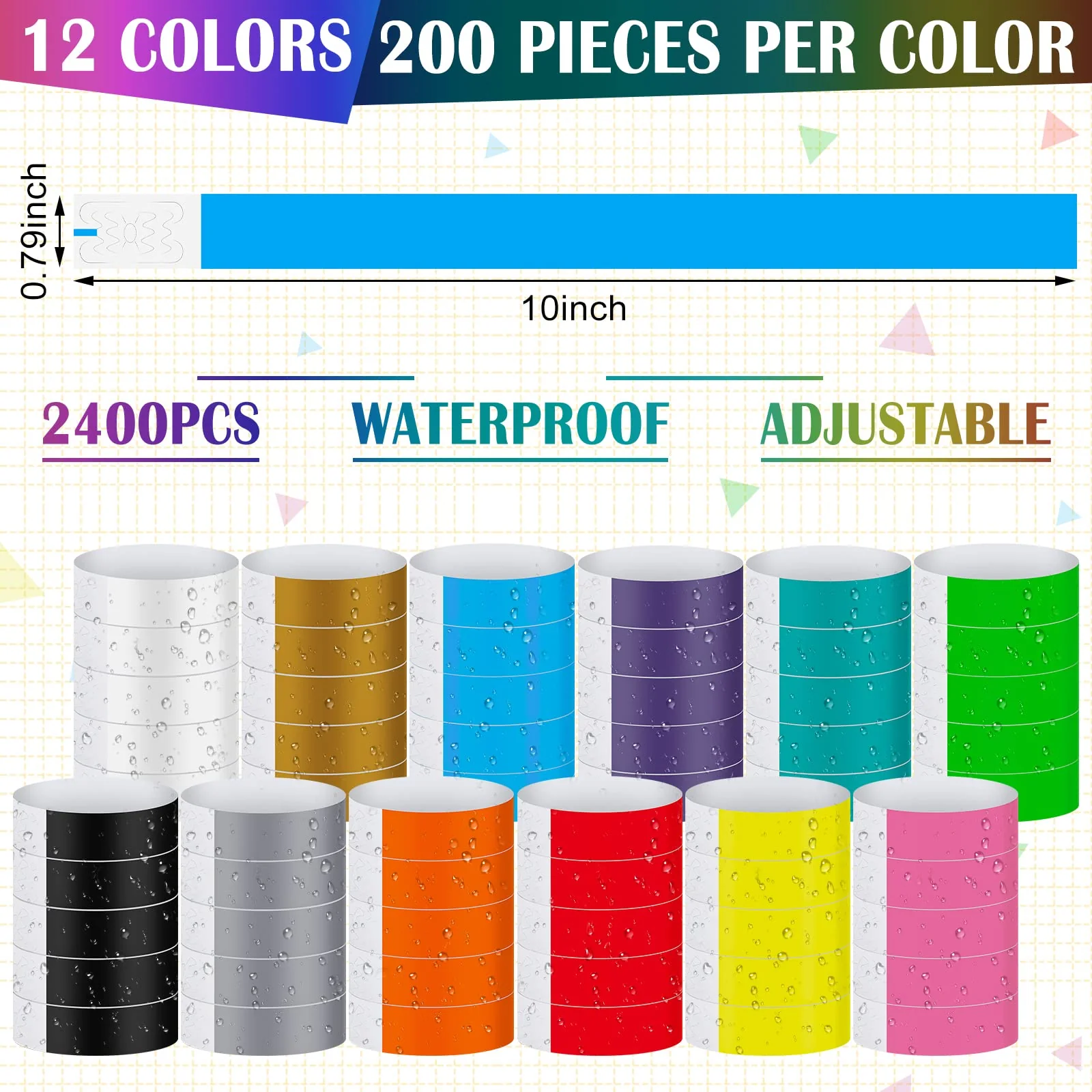 2400 Pack Paper Wristbands Bulk Neon Color Wrist Bands Waterproof Party Hand Bands Lightweight Adhesive Wristbands for Concert Events Party Identification Wristbands(Fresh Colors) - Image 7