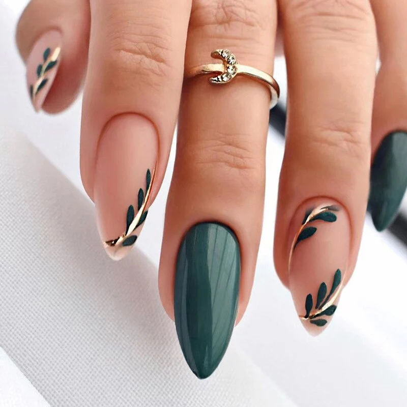 24pcs/Box Fresh Floral Almond False Nails Press On Nails Detachable Fake Nail Tip Purple with Design Manicure Patches - Image 16