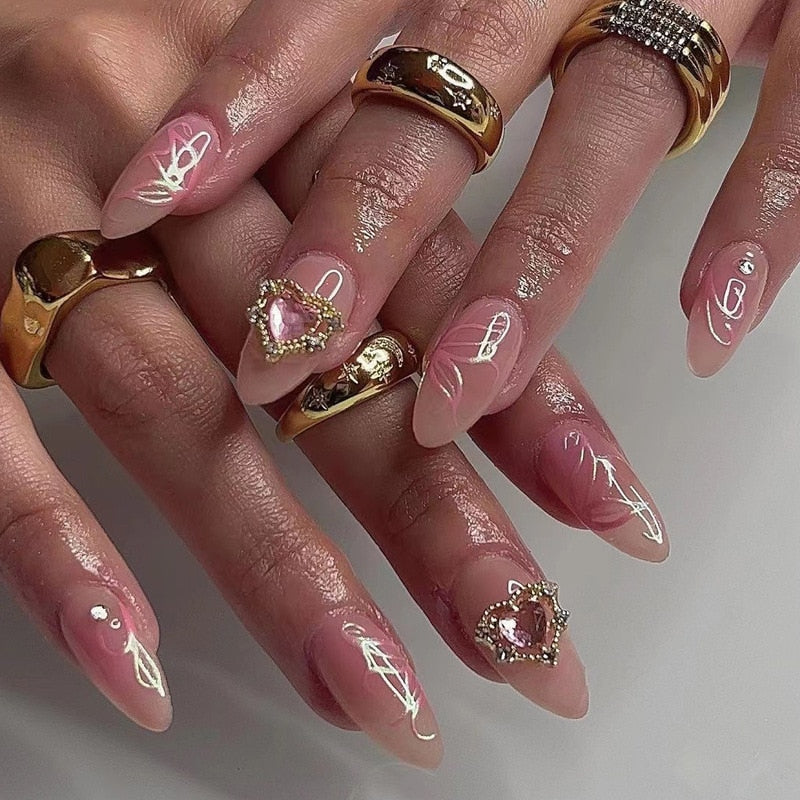 24Pcs Detachable Almond False Nails with Pearl Decoration Elegant Designs French Fake Nails Full Nail Art Tips Press On Nails - Image 15