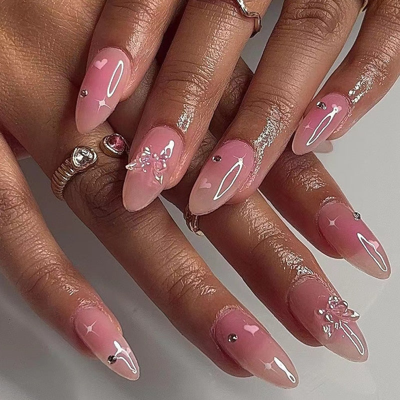 24Pcs Detachable Almond False Nails with Pearl Decoration Elegant Designs French Fake Nails Full Nail Art Tips Press On Nails - Image 16