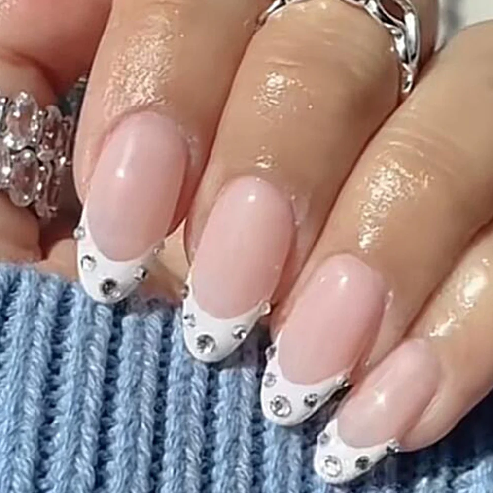 24Pcs Detachable Almond False Nails with Pearl Decoration Elegant Designs French Fake Nails Full Nail Art Tips Press On Nails - Image 17