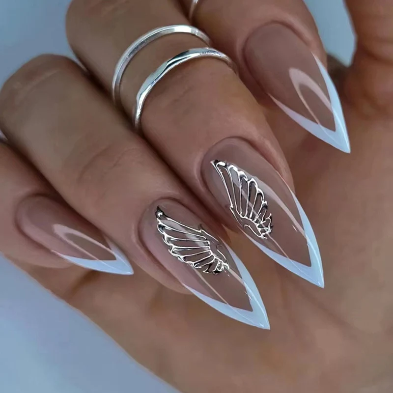 24Pcs Detachable Almond False Nails with Pearl Decoration Elegant Designs French Fake Nails Full Nail Art Tips Press On Nails - Image 19