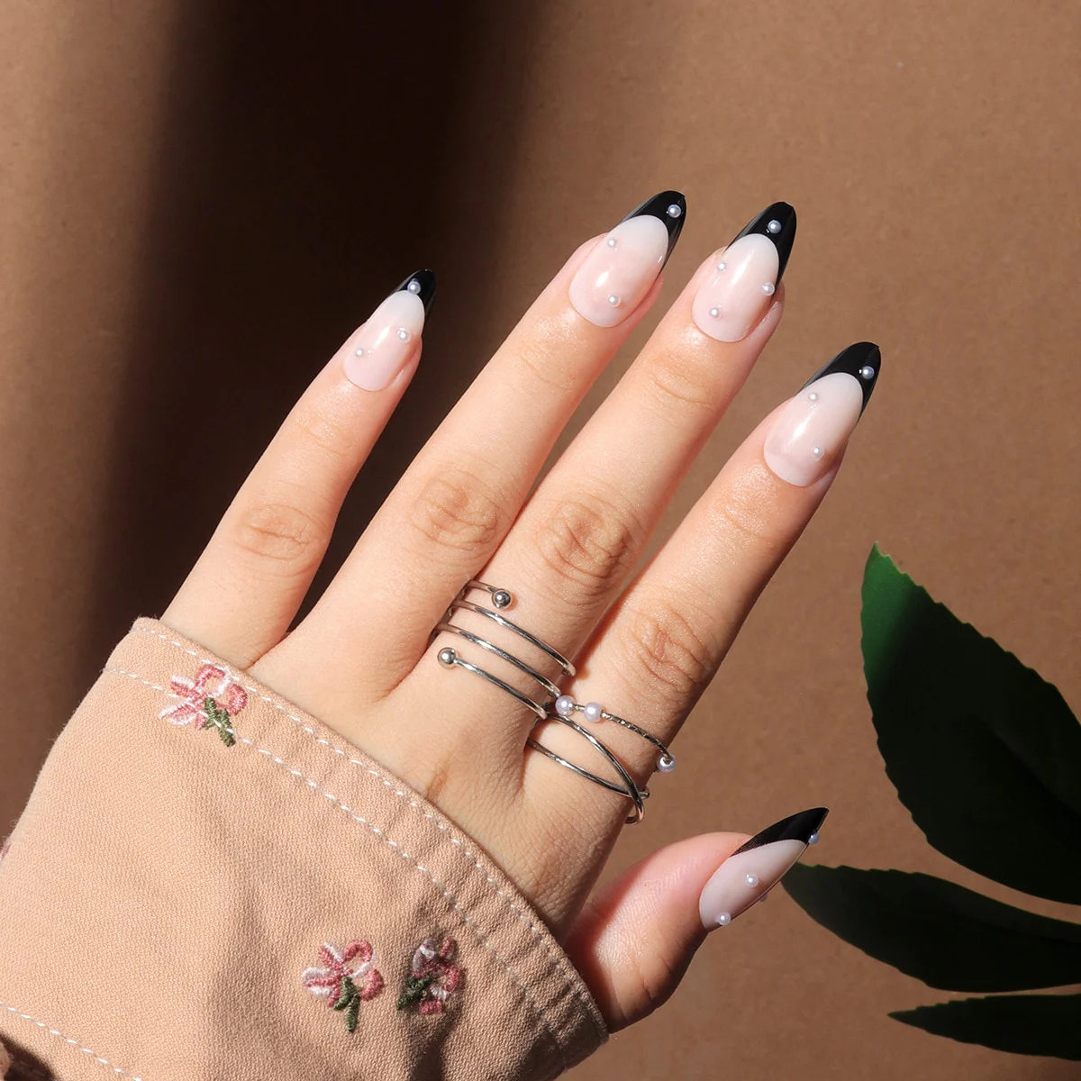 24Pcs Detachable Almond False Nails with Pearl Decoration Elegant Designs French Fake Nails Full Nail Art Tips Press On Nails - Image 23