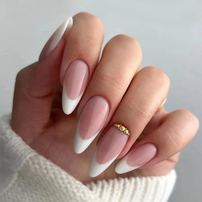 24Pcs Detachable Almond False Nails with Pearl Decoration Elegant Designs French Fake Nails Full Nail Art Tips Press On Nails - Image 24