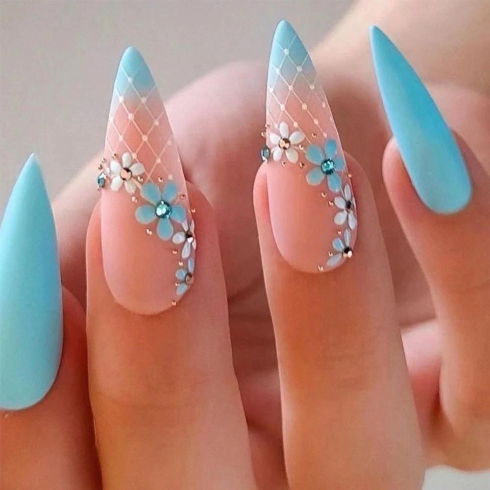 24Pcs Detachable Almond False Nails with Pearl Decoration Elegant Designs French Fake Nails Full Nail Art Tips Press On Nails - Image 27