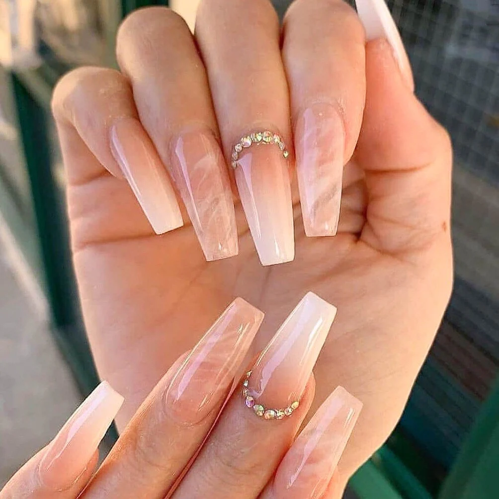 24pcs False Nails with glue flower design Long Coffin French Ballerina Fake Nails Full Cover acrylic Nail - Image 10