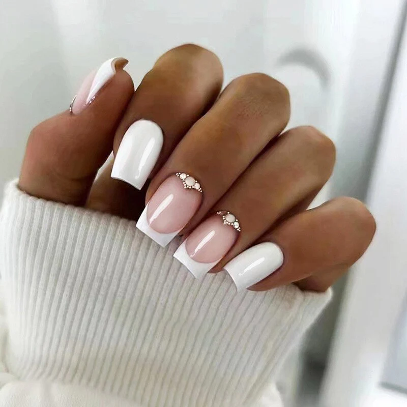 24pcs False Nails with glue flower design Long Coffin French Ballerina Fake Nails Full Cover acrylic Nail - Image 13