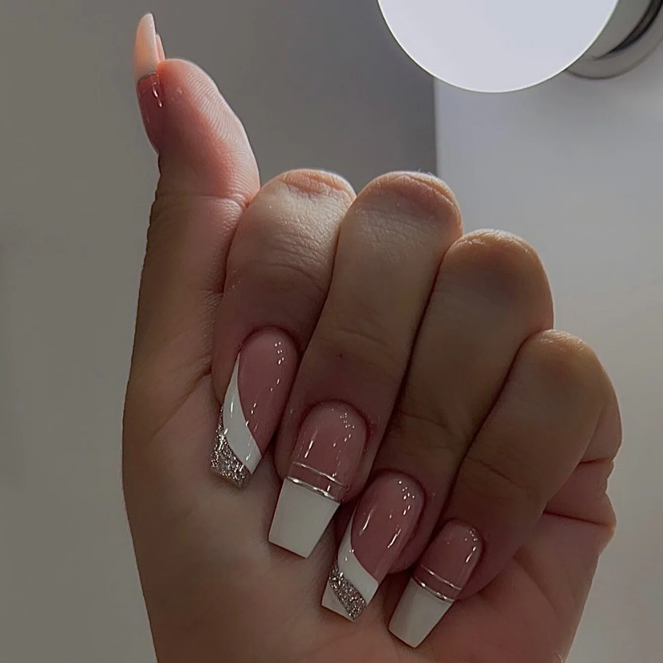 24pcs False Nails with glue flower design Long Coffin French Ballerina Fake Nails Full Cover acrylic Nail - Image 14