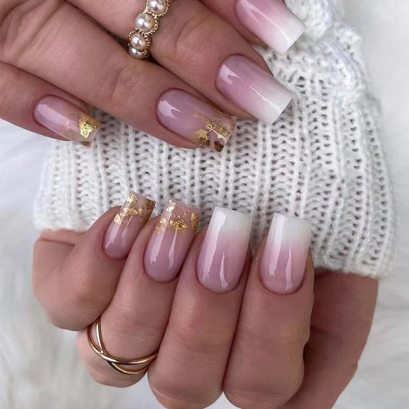 24pcs False Nails with glue flower design Long Coffin French Ballerina Fake Nails Full Cover acrylic Nail - Image 18