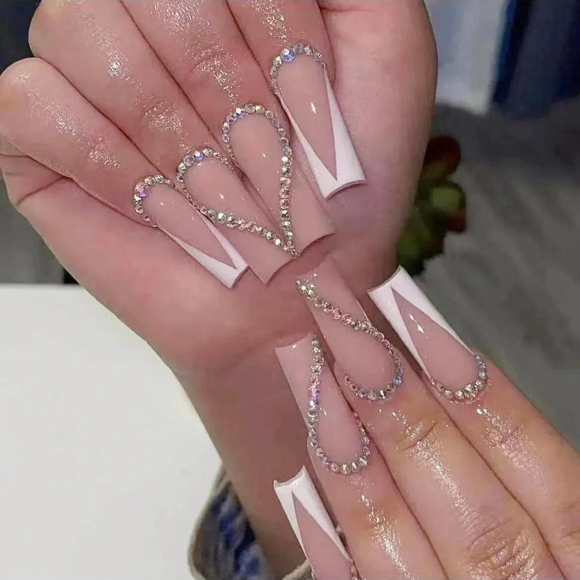 24pcs False Nails with glue flower design Long Coffin French Ballerina Fake Nails Full Cover acrylic Nail - Image 25