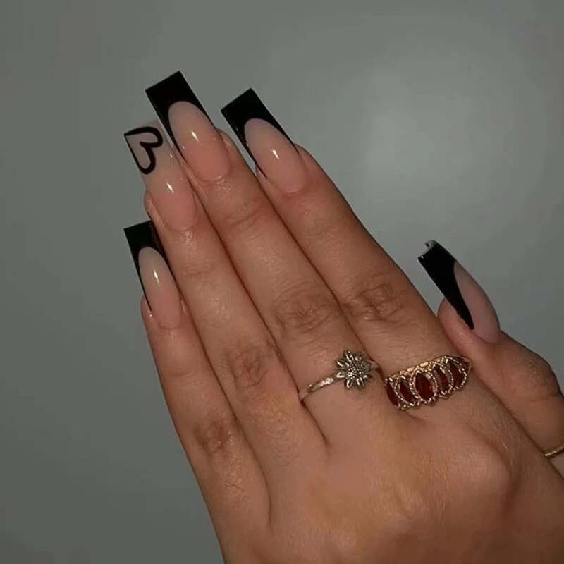 24pcs False Nails with glue flower design Long Coffin French Ballerina Fake Nails Full Cover acrylic Nail - Image 27