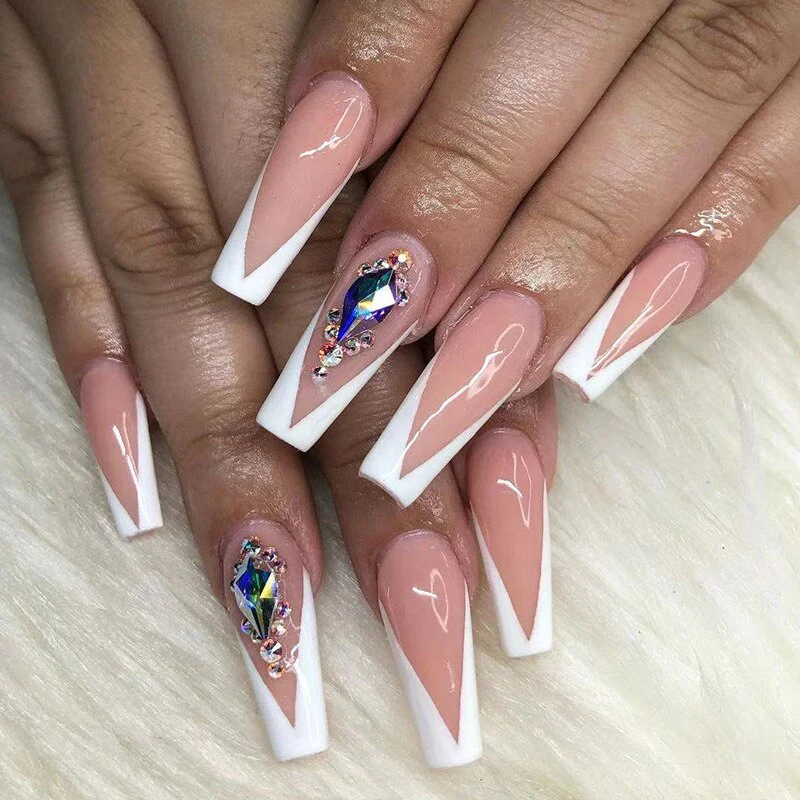 24pcs False Nails with glue flower design Long Coffin French Ballerina Fake Nails Full Cover acrylic Nail - Image 3