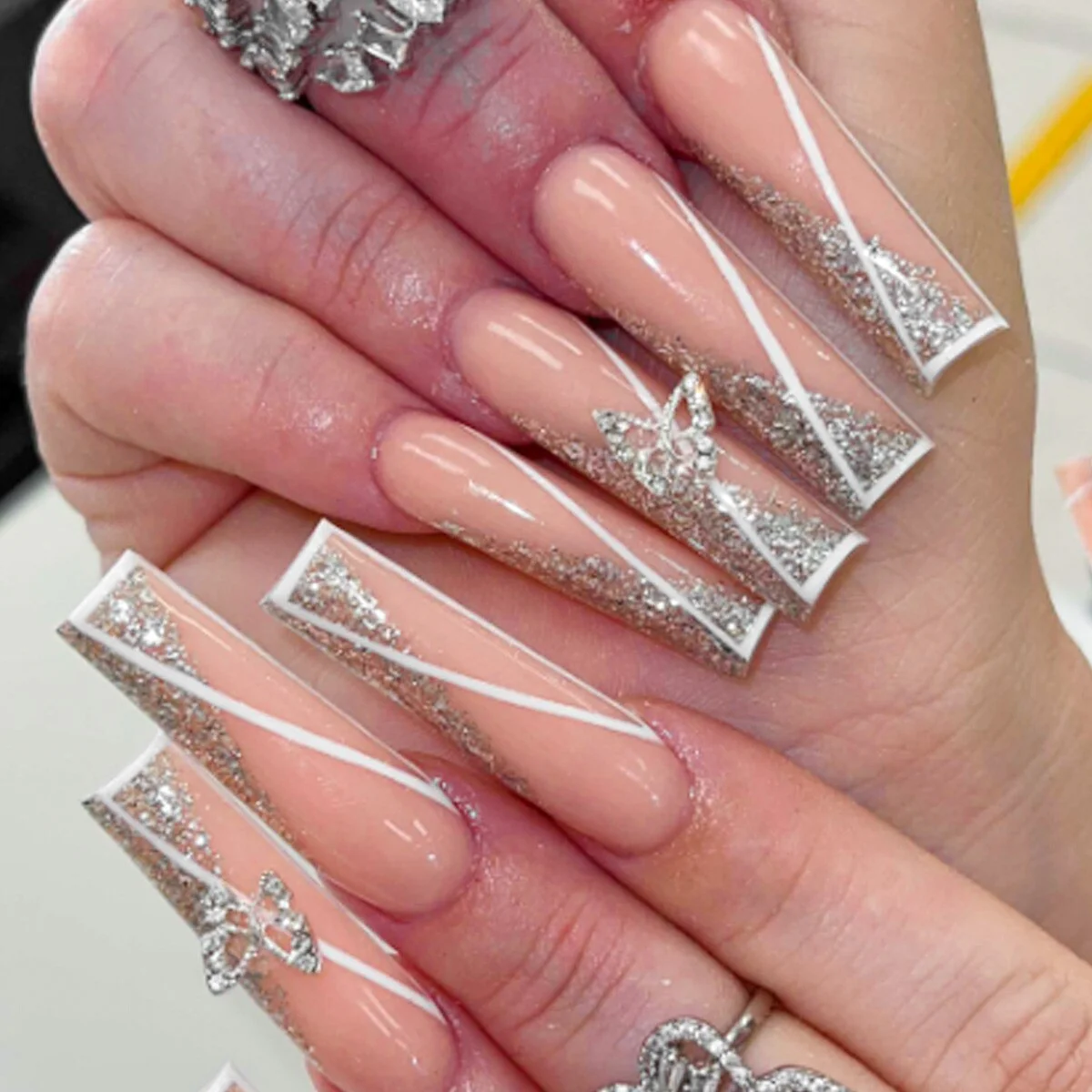 24pcs False Nails with glue flower design Long Coffin French Ballerina Fake Nails Full Cover acrylic Nail - Image 39