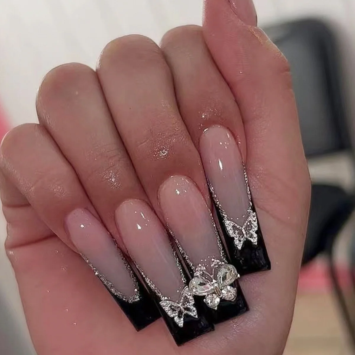 24pcs False Nails with glue flower design Long Coffin French Ballerina Fake Nails Full Cover acrylic Nail - Image 43