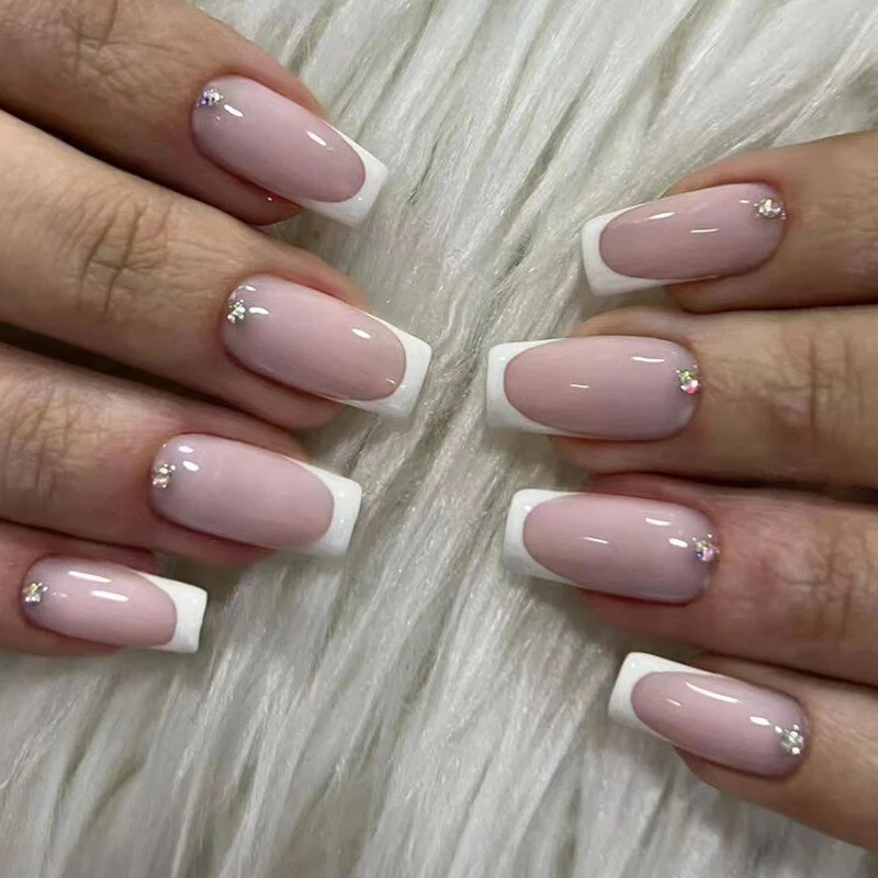24pcs False Nails with glue flower design Long Coffin French Ballerina Fake Nails Full Cover acrylic Nail - Image 45