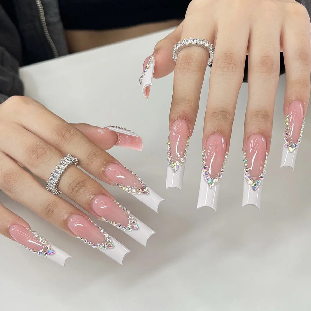 24pcs False Nails with glue flower design Long Coffin French Ballerina Fake Nails Full Cover acrylic Nail - Image 66