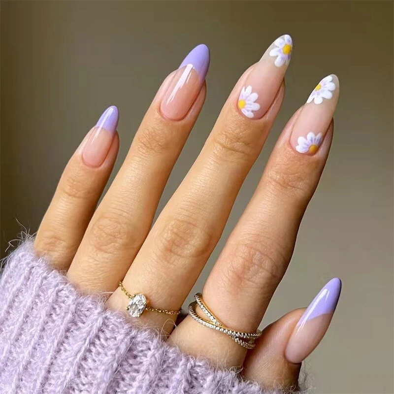 24Pcs Long Round Head Black Glod Line Press On Nail Art Removable Fake Nails With Glue Full Cover Waterproof False Nails - Image 20