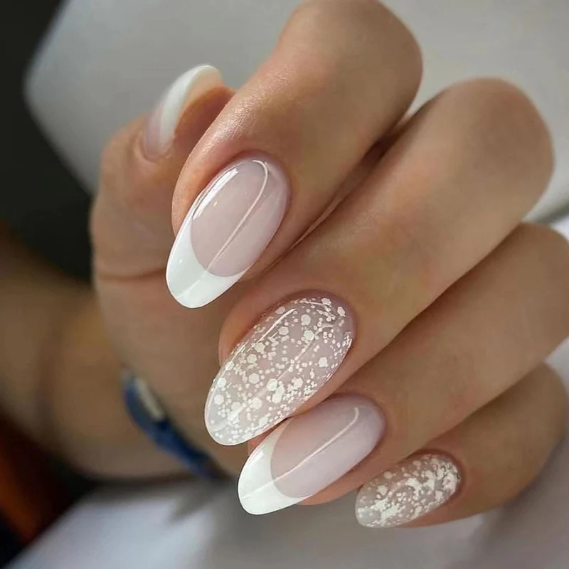 24pcs Long Stiletto False Nails wave Peals decorated Wearable French Fake Nails Press On Nails Leopard print Almond Manicure Tip - Image 16