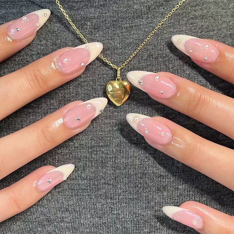 24pcs Long Stiletto False Nails wave Peals decorated Wearable French Fake Nails Press On Nails Leopard print Almond Manicure Tip - Image 28