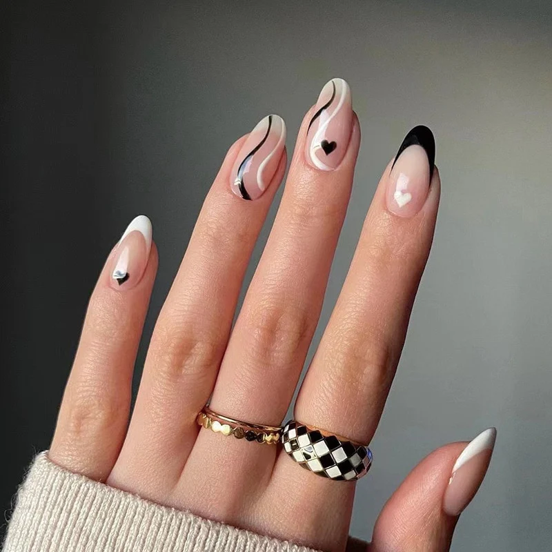24pcs Long Stiletto False Nails wave Peals decorated Wearable French Fake Nails Press On Nails Leopard print Almond Manicure Tip - Image 52