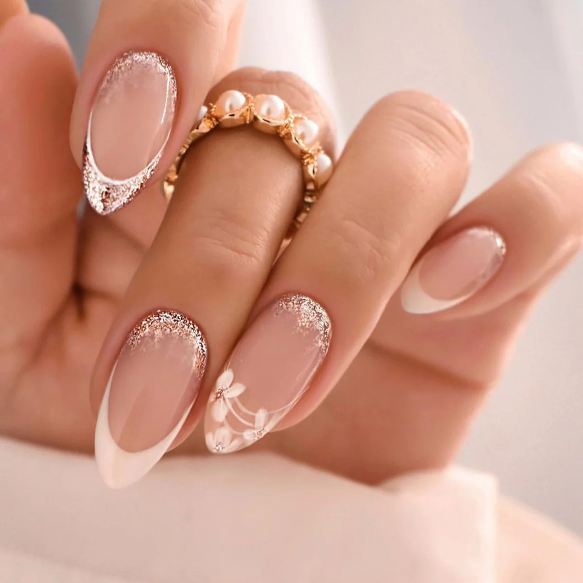 24pcs Long Stiletto False Nails wave Peals decorated Wearable French Fake Nails Press On Nails Leopard print Almond Manicure Tip - Image 54