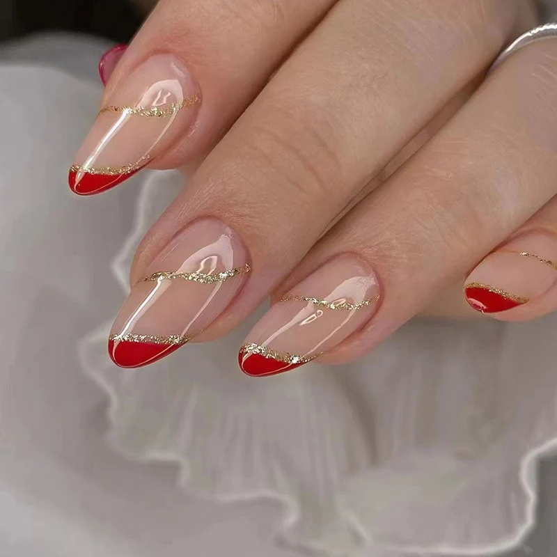 24Pcs Oval Head False Nails Pink Almond Artificial Fake Nails With Glue Full Cover Nail Tips Press On - Image 16