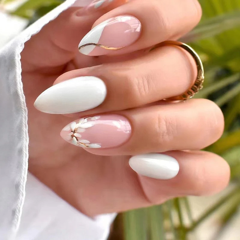 24Pcs Oval Head False Nails Pink Almond Artificial Fake Nails With Glue Full Cover Nail Tips Press On - Image 20