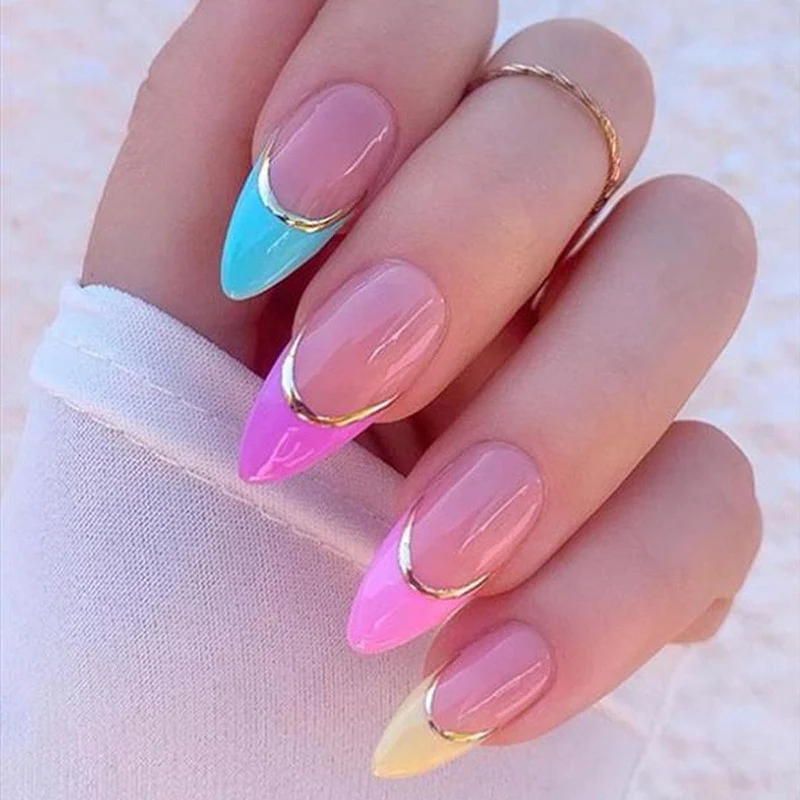24Pcs Oval Head False Nails Pink Almond Artificial Fake Nails With Glue Full Cover Nail Tips Press On - Image 22
