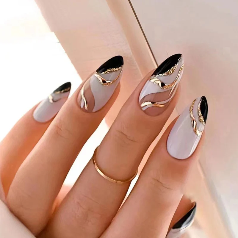24Pcs Oval Head False Nails Pink Almond Artificial Fake Nails With Glue Full Cover Nail Tips Press On - Image 31