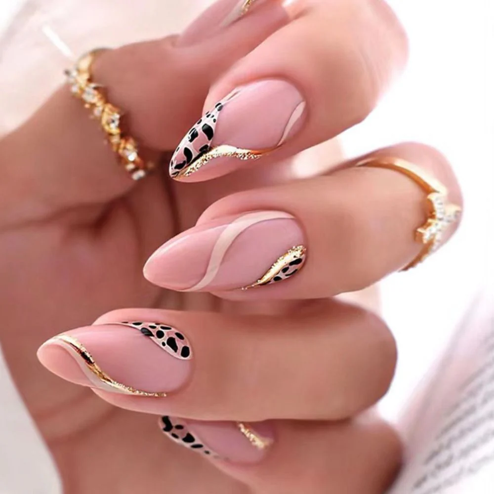 24Pcs Oval Head False Nails Pink Almond Artificial Fake Nails With Glue Full Cover Nail Tips Press On - Image 36