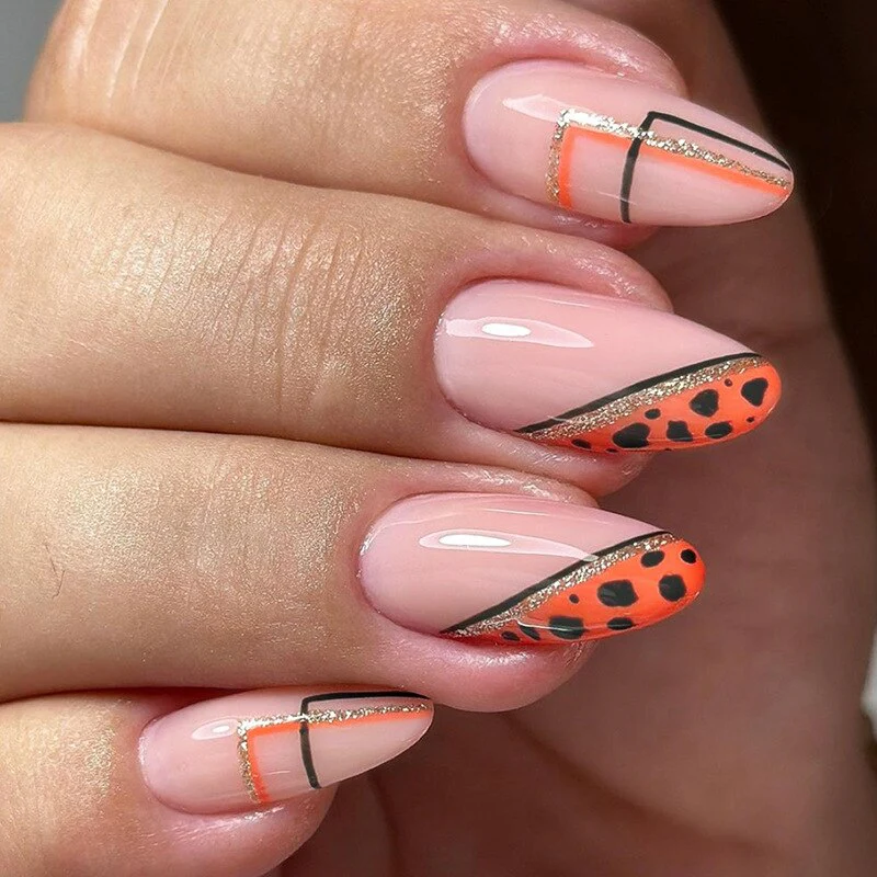 24Pcs Oval Head False Nails Pink Almond Artificial Fake Nails With Glue Full Cover Nail Tips Press On - Image 37