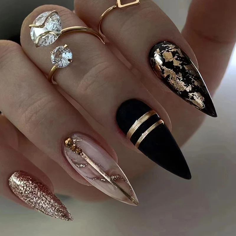 24Pcs Oval Head False Nails Pink Almond Artificial Fake Nails With Glue Full Cover Nail Tips Press On - Image 38
