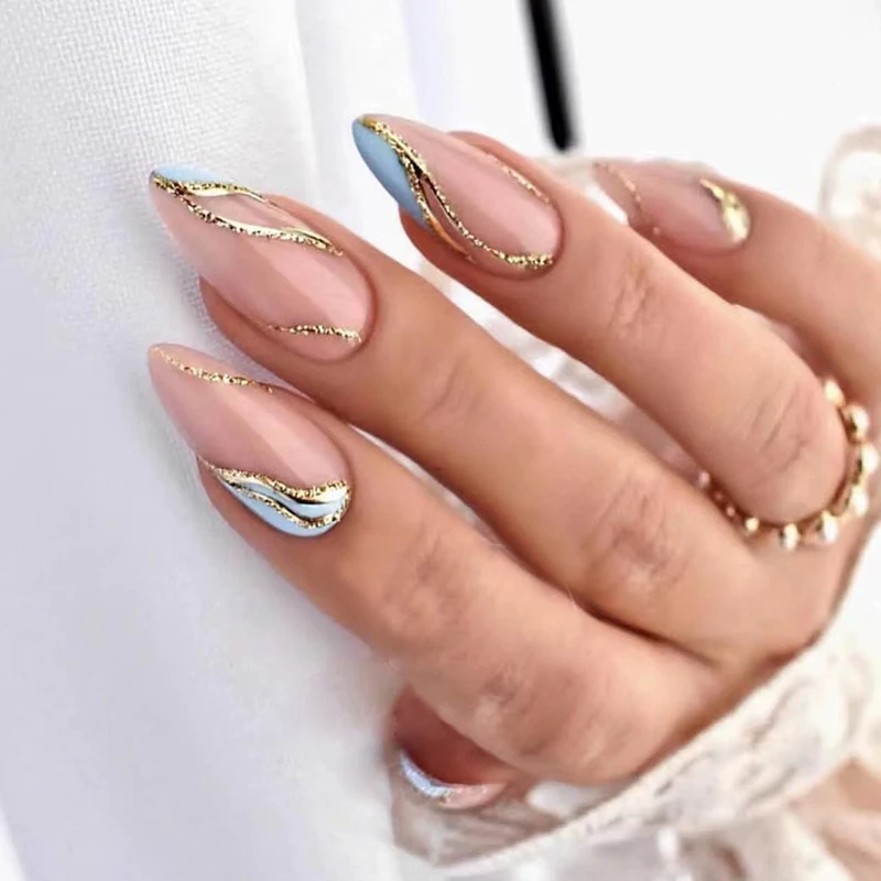 24Pcs Oval Head False Nails Pink Almond Artificial Fake Nails With Glue Full Cover Nail Tips Press On - Image 48