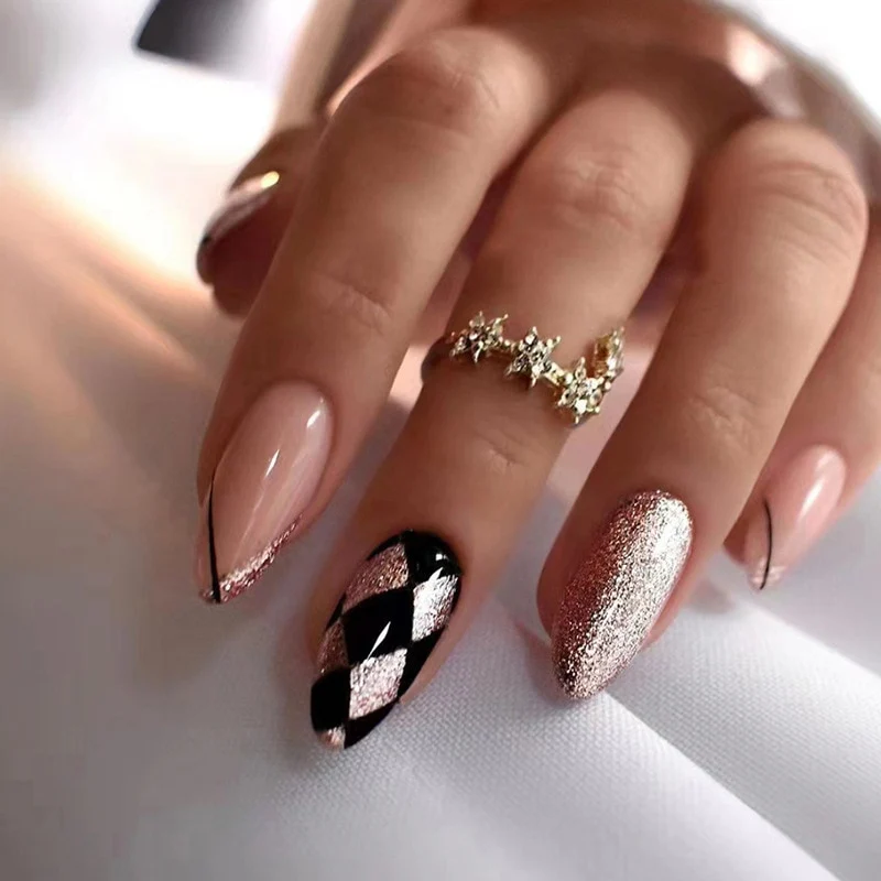 24Pcs Oval Head False Nails Pink Almond Artificial Fake Nails With Glue Full Cover Nail Tips Press On - Image 5