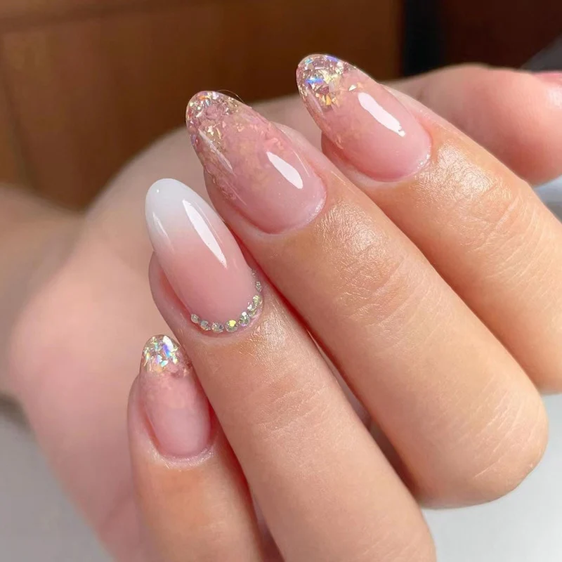 24Pcs Oval Head False Nails Pink Almond Artificial Fake Nails With Glue Full Cover Nail Tips Press On - Image 7