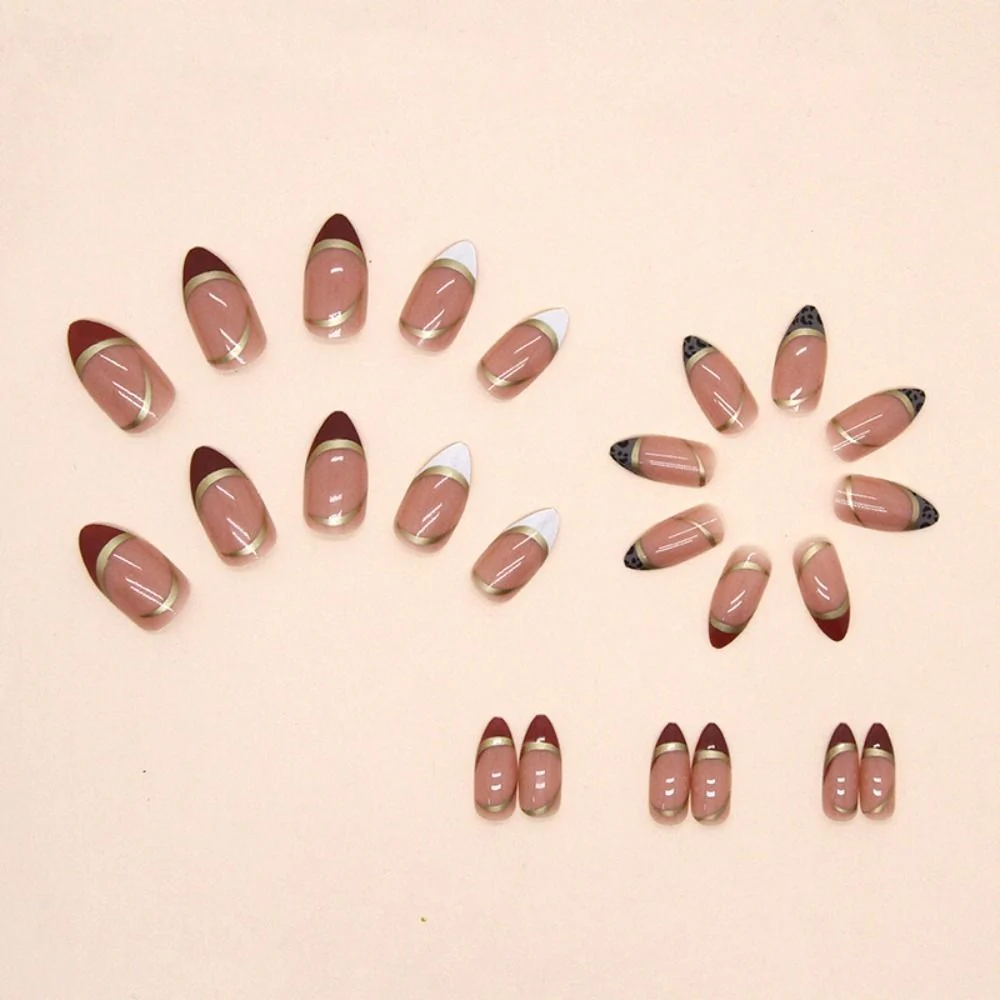 24pcs Short Almond False Nails French Ballerina Gold Line Fake Nail Full Cover Nail Tips - Image 10