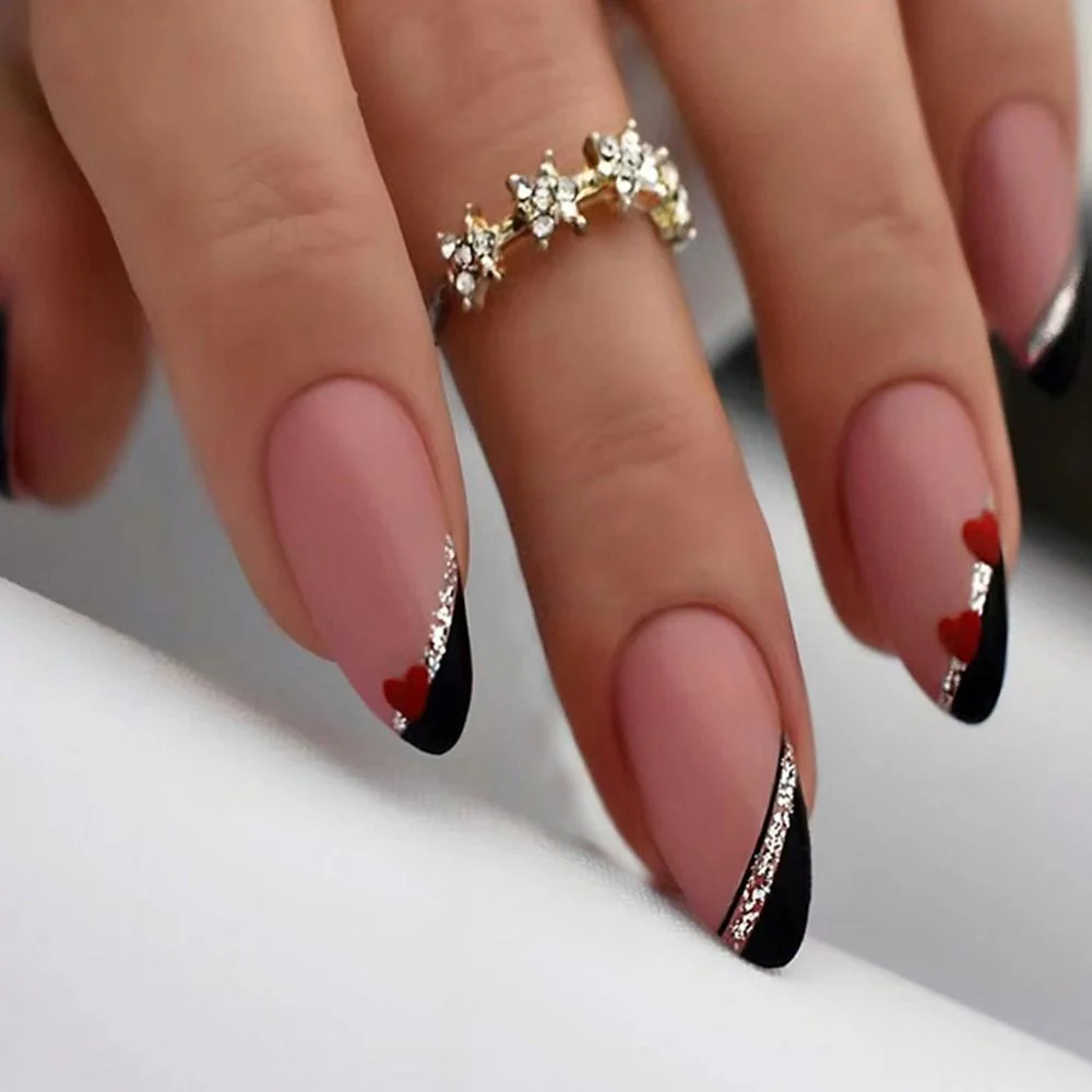 24pcs Short Almond False Nails French Ballerina Gold Line Fake Nail Full Cover Nail Tips - Image 8