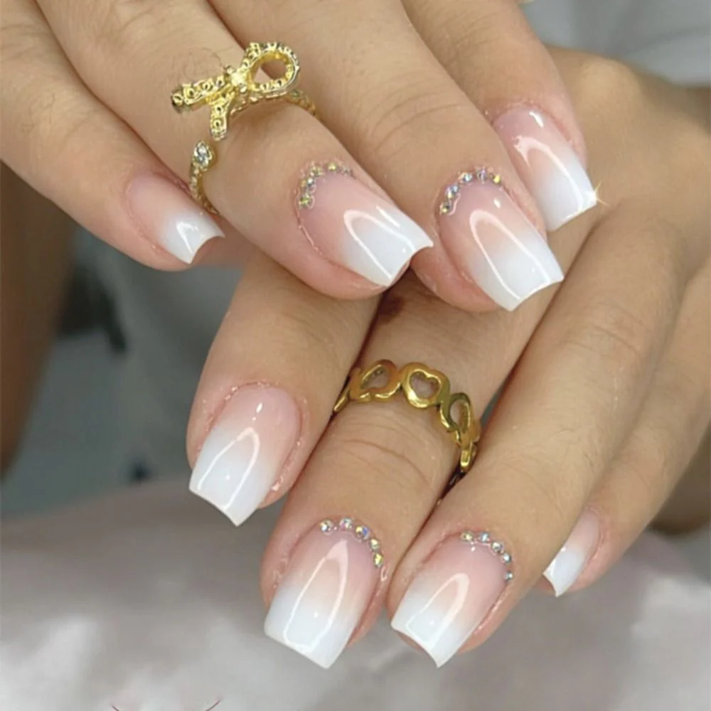 24pcs Short Square False Nails Simple French Fake Nails Press on Nails Full Cover Nail Tips - Image 11
