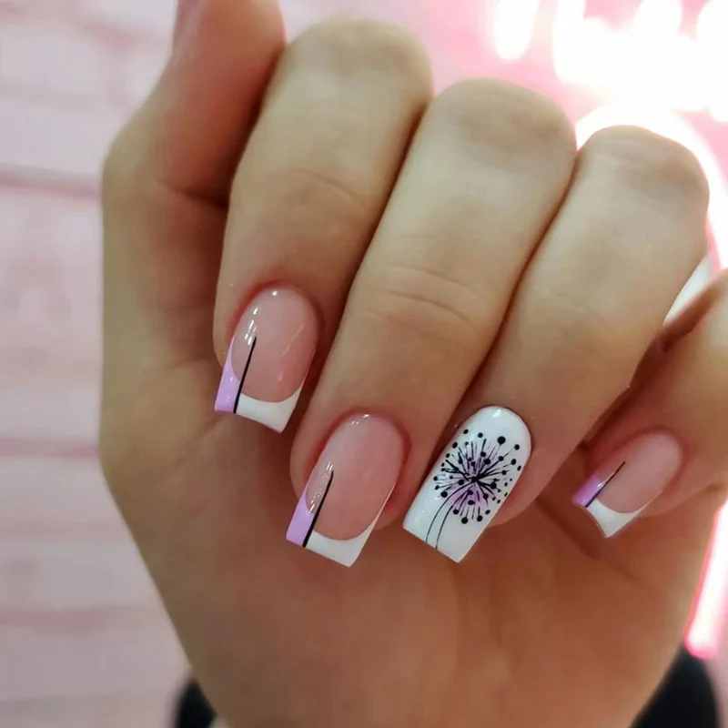 24pcs Short Square False Nails Simple French Fake Nails Press on Nails Full Cover Nail Tips - Image 32