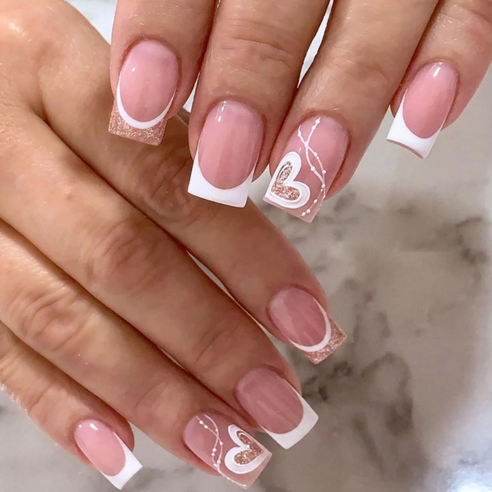 24pcs Short Square False Nails Simple French Fake Nails Press on Nails Full Cover Nail Tips - Image 34