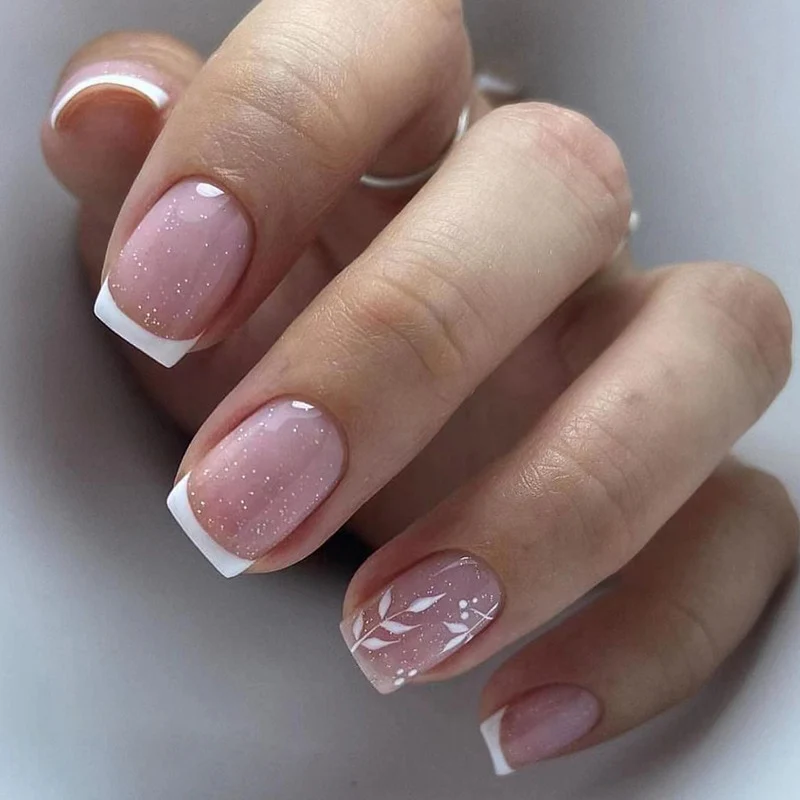 24Pcs Short Square False Nails with Jelly Adhesive Glitter Gradient Design Detachable Fake Fingernails Full Cover Press on Nails - Image 8