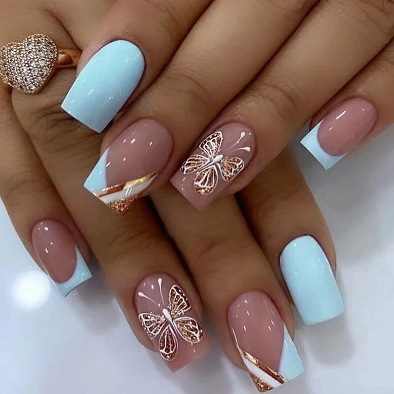 24Pcs Simple False Nails Green French Long Ballerina Coffin Full Cover Nail Tips Detachable Fake Nails Press on Nails Manicure - Image 22