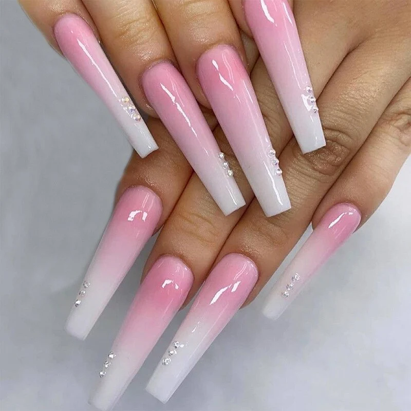 24pcs Strawberry Girl Long Ballet False Nails Art Removable Acrylic Press On Nail Tips - Image 11