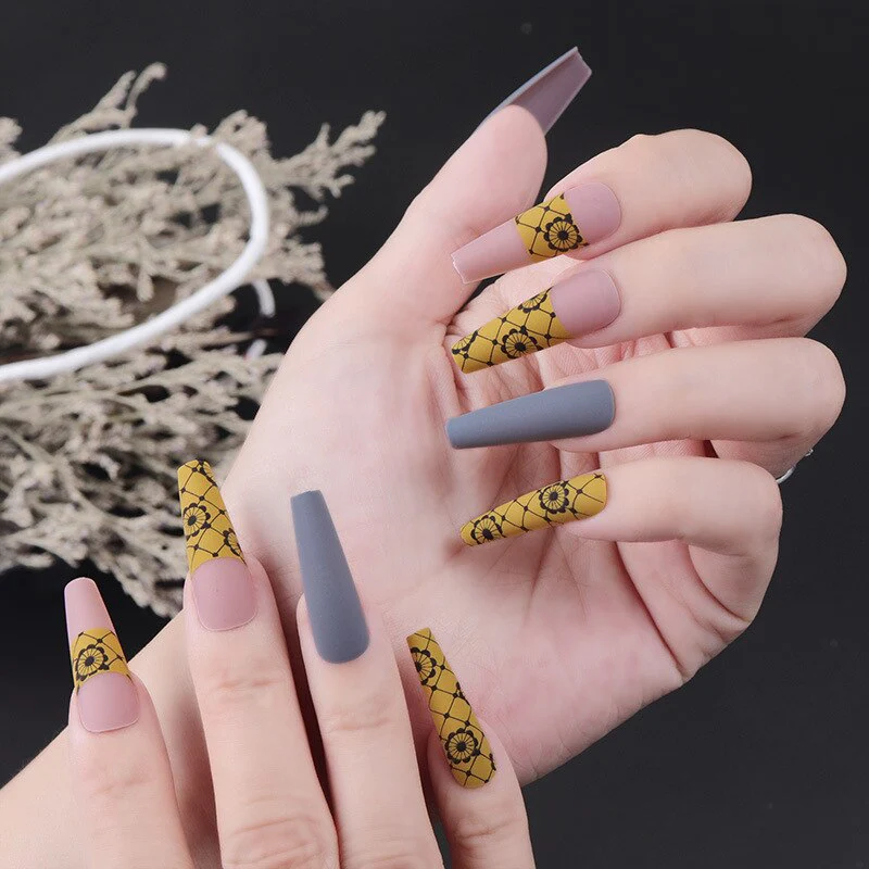 24pcs Strawberry Girl Long Ballet False Nails Art Removable Acrylic Press On Nail Tips - Image 16