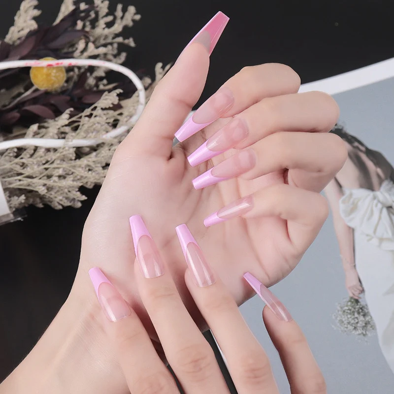 24pcs Strawberry Girl Long Ballet False Nails Art Removable Acrylic Press On Nail Tips - Image 18