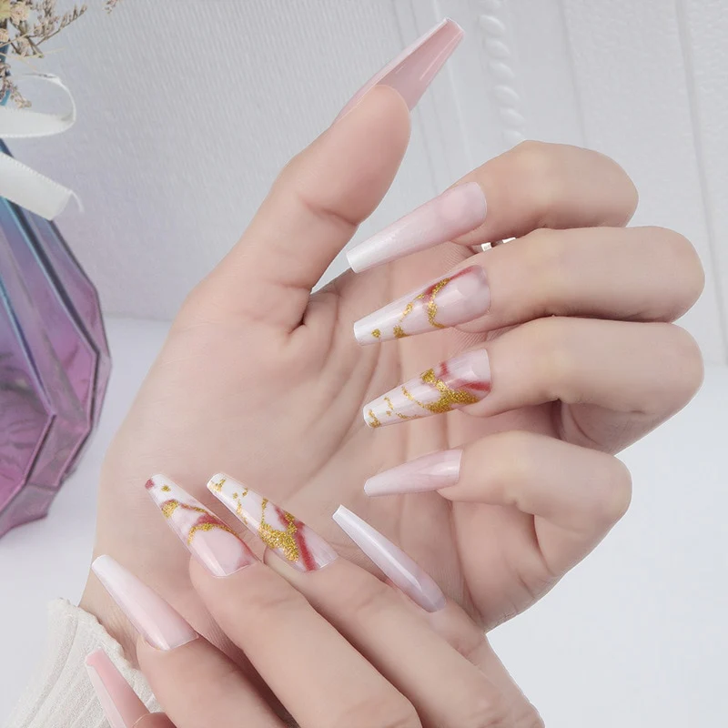 24pcs Strawberry Girl Long Ballet False Nails Art Removable Acrylic Press On Nail Tips - Image 21